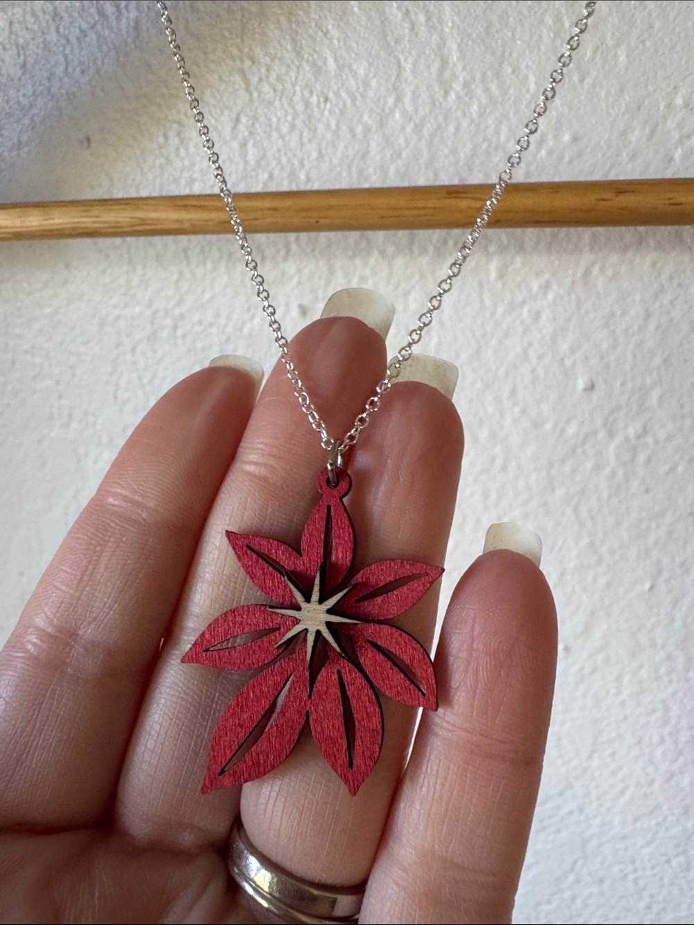 Silver Tone Poinsettia Necklace